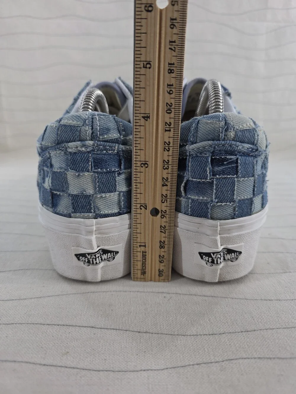 Vans Womens Old Skool Stackform Platform Blue Woven Denim Sneakers Shoes Sz 8.5